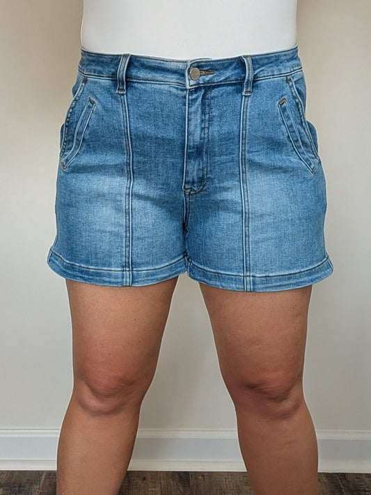 High rise front seam detail shorts