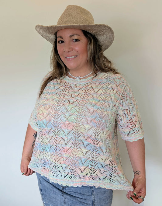 Airy Textured Lightweight Open Knit Top