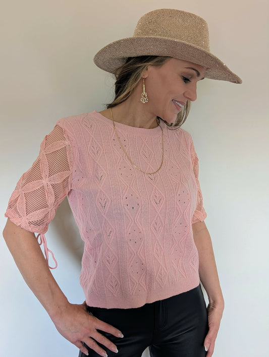 Solid With Floral Pattern Short Sleeves Top