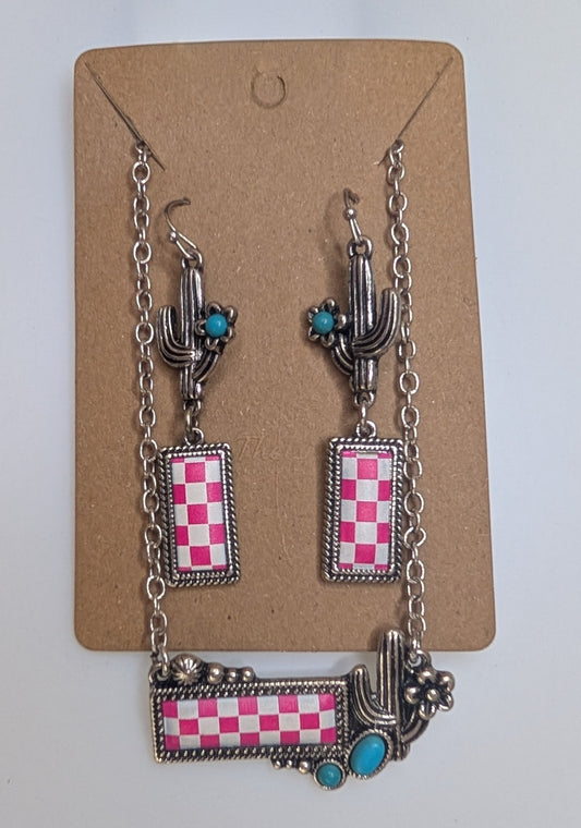 Desert disco necklace and earring set (pink)
