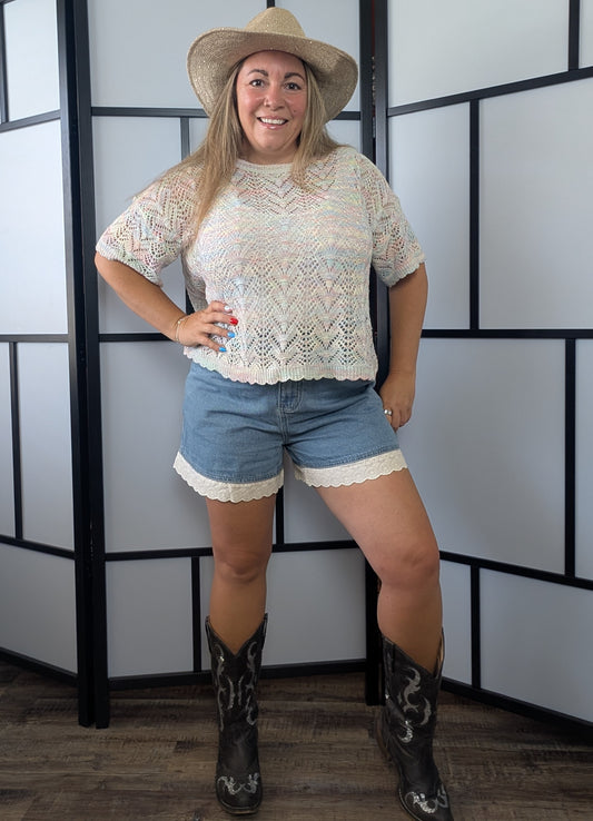Daydream Lace Detail Denim Shorts